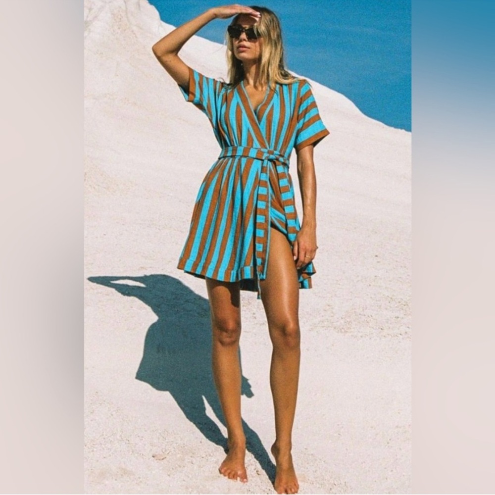 Mister Zimi Blue Mini Sundress V-Neck Resort Wear